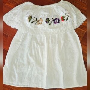 Embroidered Cotton Off The Shoulder Peasant Blouse​​​​​​